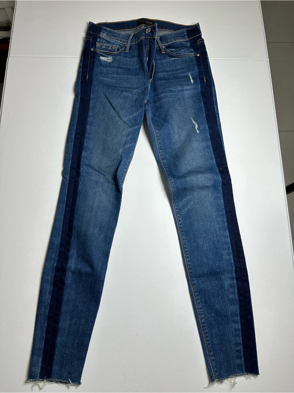 Black Orchid Noah Ankle Fray Skinny Jeans Blue Color Block Waist 26